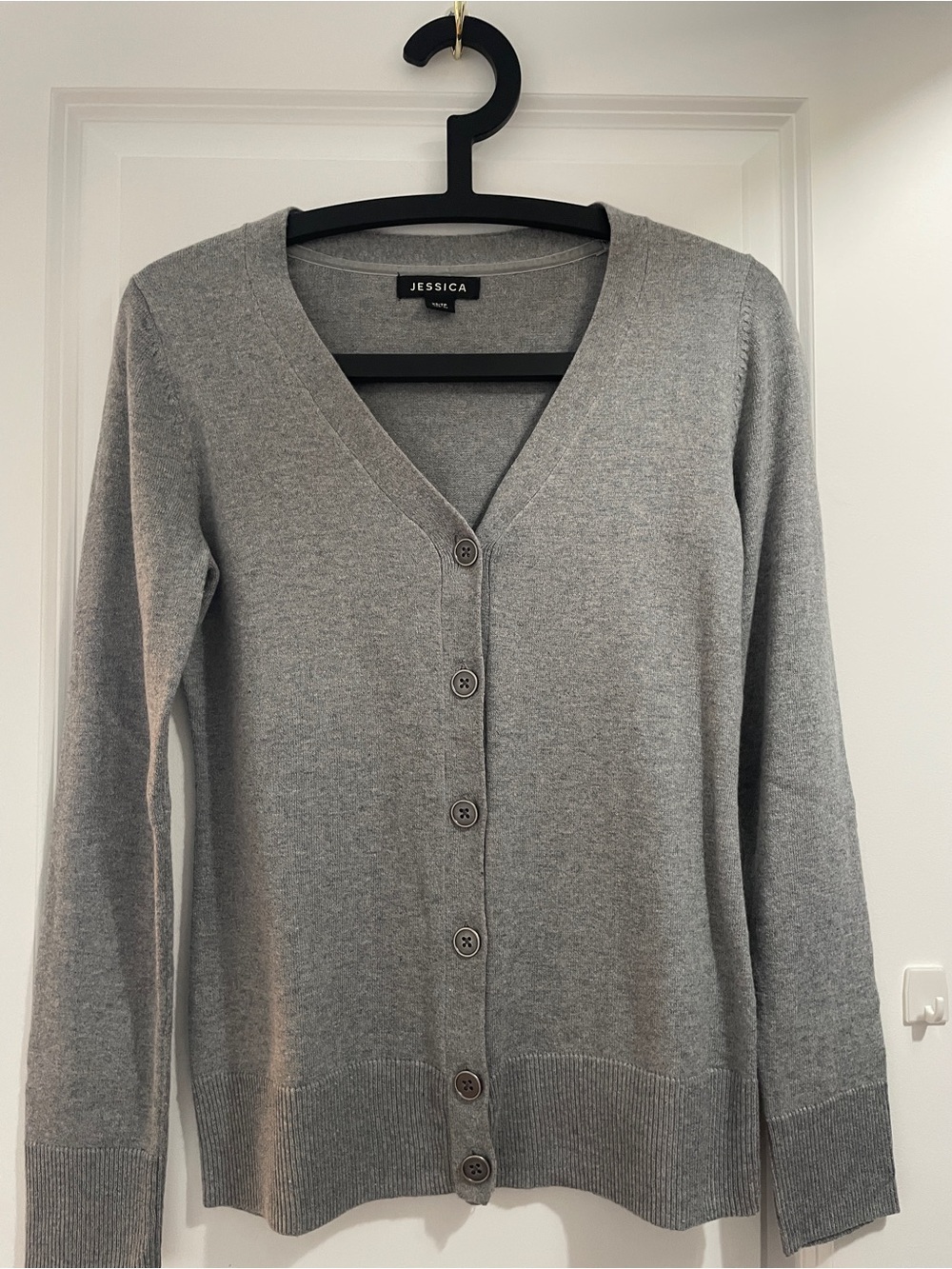 Jessica Light Gray V-Neck Button Front Cardigan